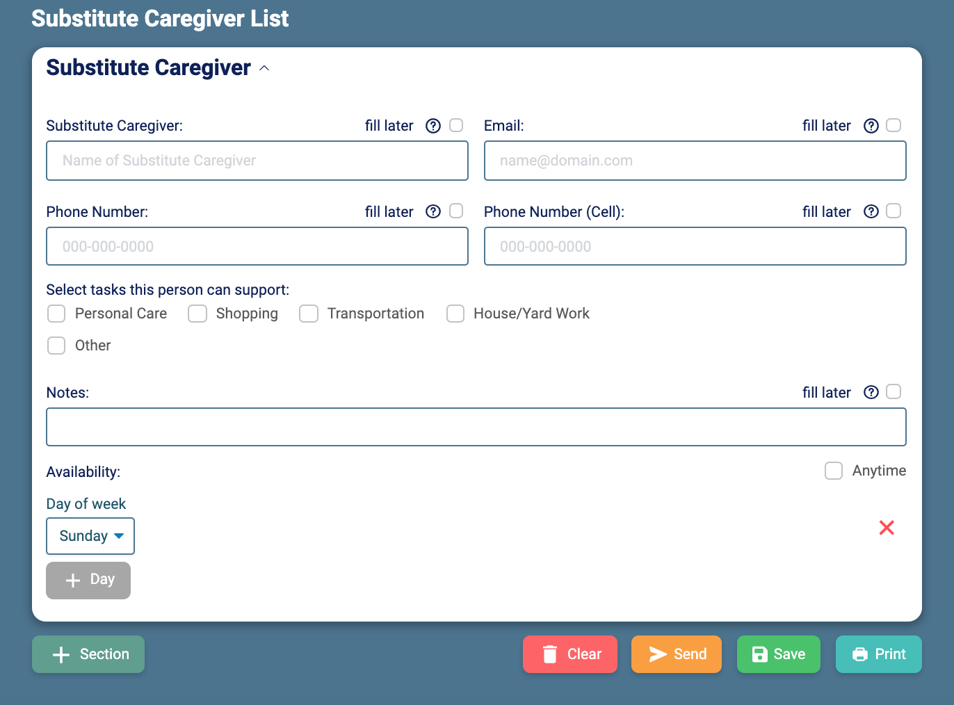 Record caregiving information