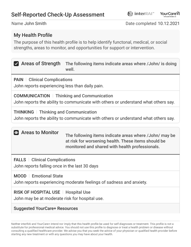 Output: printable sheets for caregivers and patients